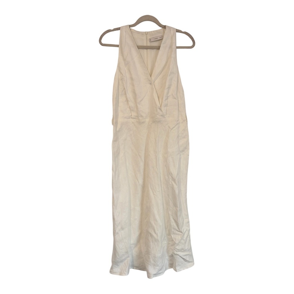 Mango MNG Womens White Wrap V-Neck Sleeveless Textured Midi Dress Size Small